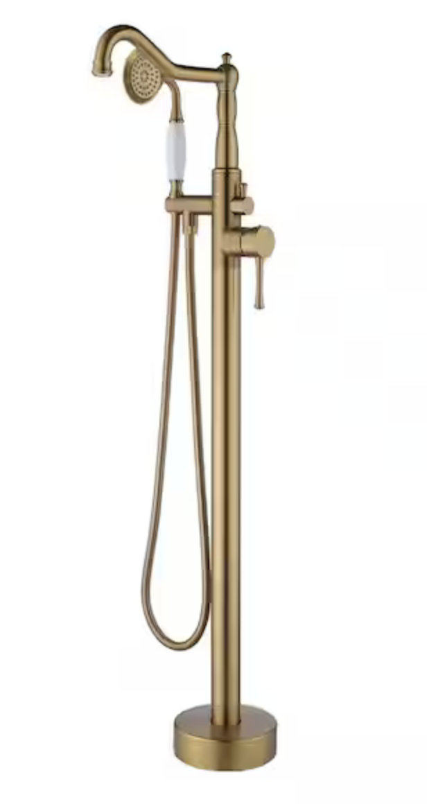 NEW Singe-Handle Freestanding Floor Mount Tub Faucet with Hand Shower in Brushed Gold