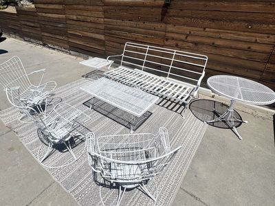 Vintage Mid-Century Wrought Iron 7-Piece Patio Furniture Set - White, Freshly Painted