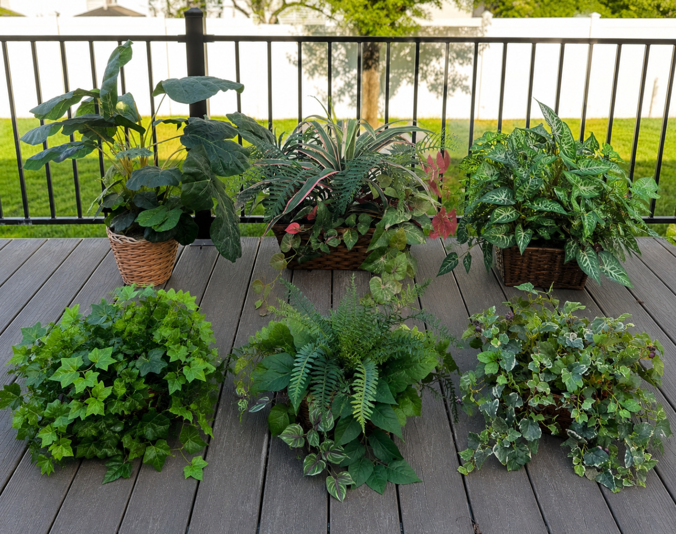 Set of 6 Large Artificial Plants in Decorative Baskets | Realistic Faux Greenery Home Office Decor