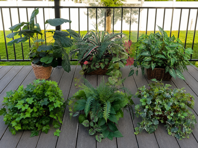Set of 6 Large Artificial Plants in Decorative Baskets | Realistic Faux Greenery Home Office Decor