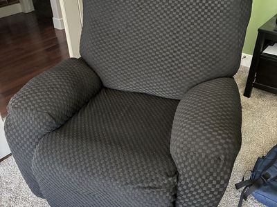 Black Recliner (Faded Brown Faux Leather) with Textured Cover Used Good Condition