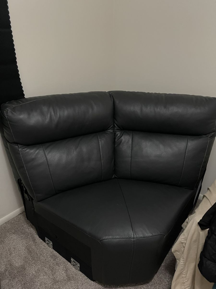 Black Leather Sectional Corner Piece - Modular Sofa Seating