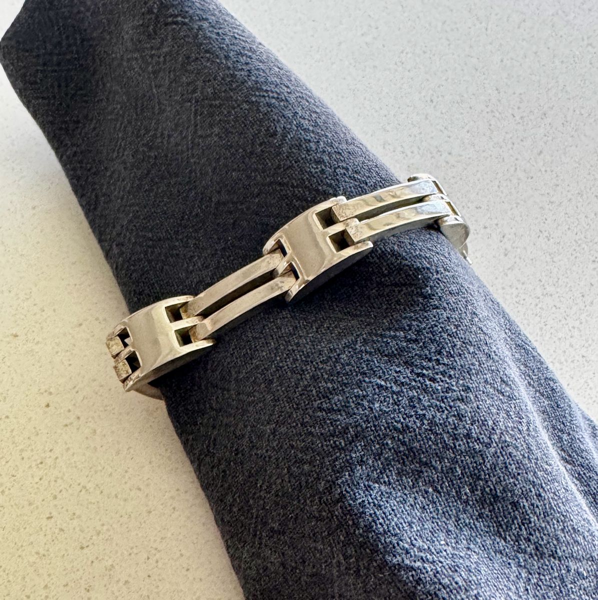 Vintage Mexican Modernist Solid .925 Sterling Silver H-Link Bracelet (51g)