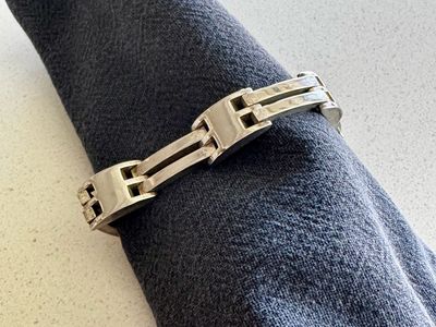 Vintage Mexican Modernist Solid .925 Sterling Silver H-Link Bracelet (51g)