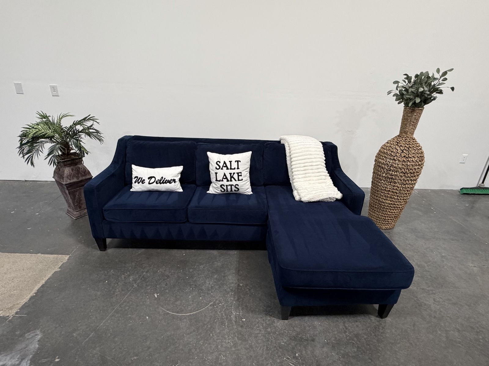 Blue Velvet West Elm Sectional Sofa Couch Delivery