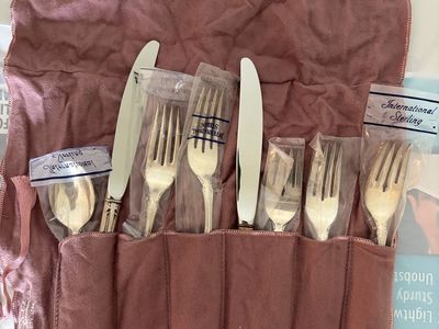 International Sterling Silver ANGELIQUE Mixed 7-Piece Lot w/ Original ZCMI Storage Roll