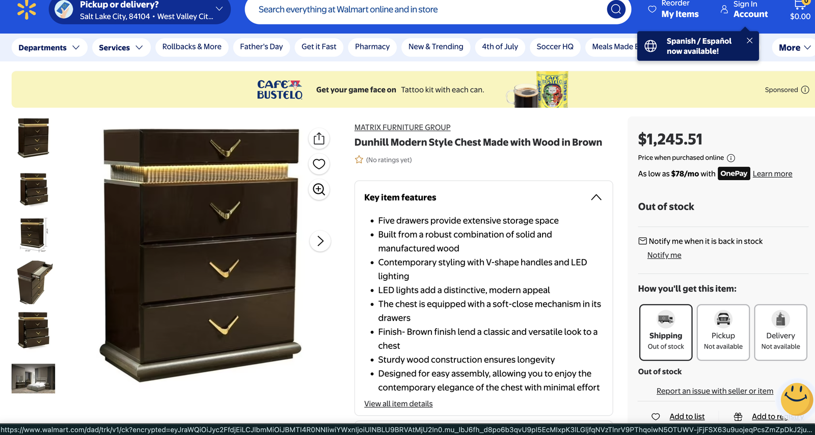 Sleek Brown 4-Drawer Dresser with Gold Handles - Modern & Spacious Bedroom Storage