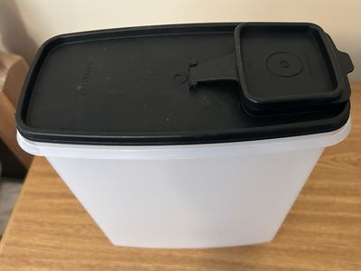 Genuine Tupperware Cereal Keeper Container Large White with Black Flip Top Lid