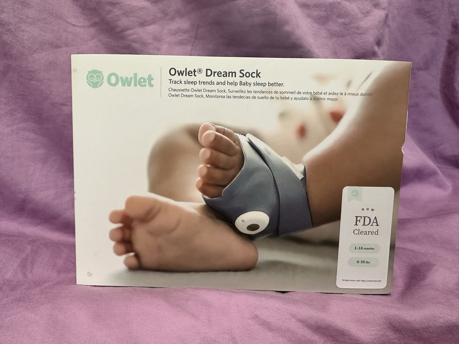 Owlet Dream Sock Smart Baby Monitor - Track Sleep Trends, Heart Rate & Movement, 1-18 Months, 6-30 lbs