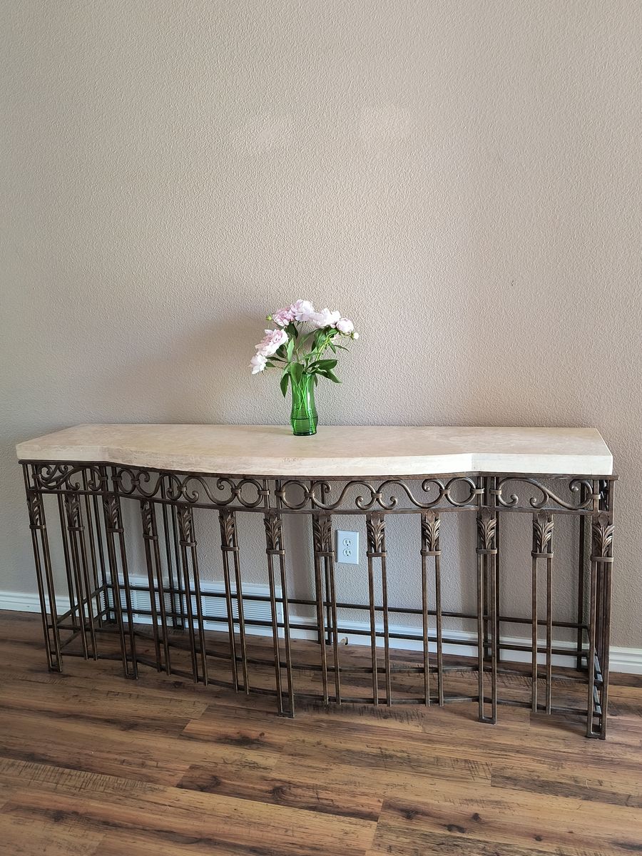 Gorgeous Vintage Wrought Iron and Stone Entry Table