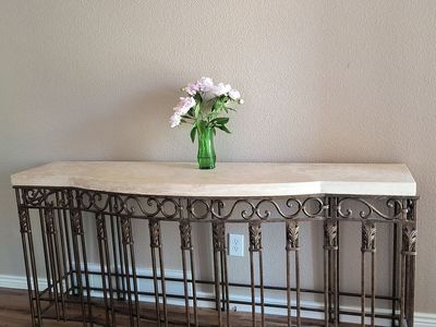 Gorgeous Vintage Wrought Iron and Stone Entry Table