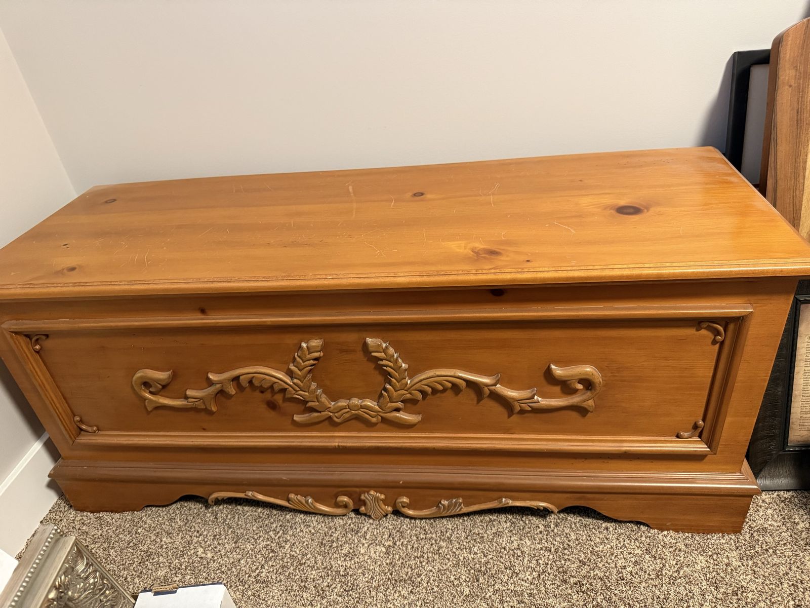 Wooden Hope Chest/Storage Trunk with Ornate Carvings