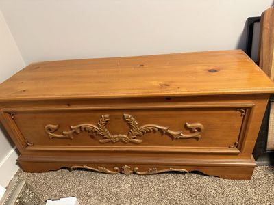 Wooden Hope Chest/Storage Trunk with Ornate Carvings