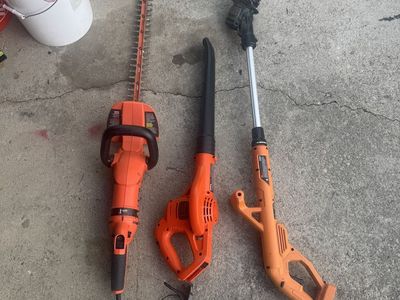 Battery/Electric Hedge Trimmer, Leaf Blower, and String Trimmer Set