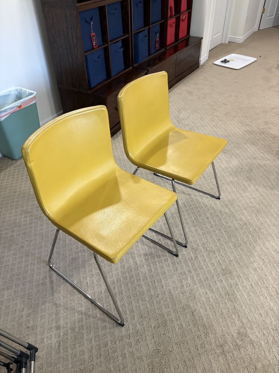 Set of 2 Modern Yellow Dining Chairs with Chrome Legs - Sleek & Stylish Seating