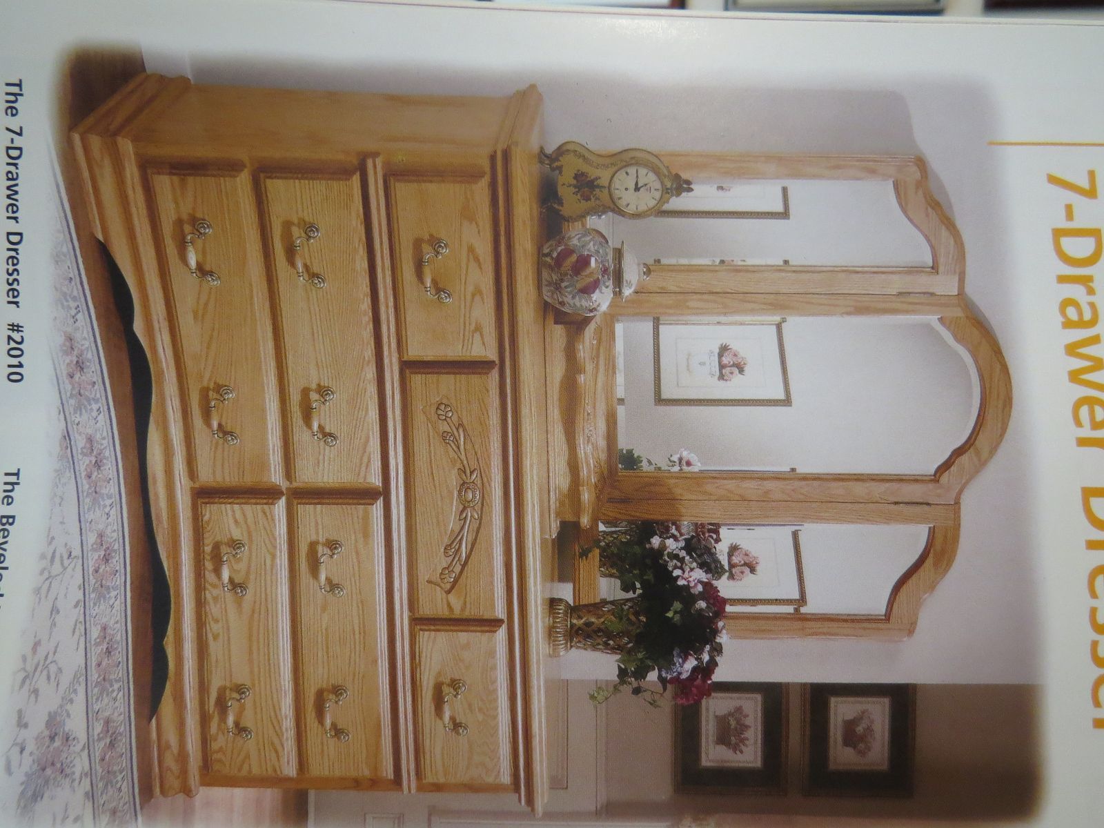 DRESSER, 7 DRAWER, AND A TOUCH LATCH CENTER DRAWER. CRAFTED FROM NORTHERN RED