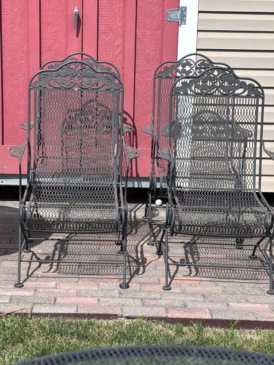 Set Of Four Vintage Mid-Century Woodard Patio Chairs
