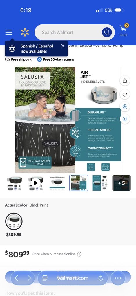 SaluSpa Hollywood Luxe Airjet Inflatable Hot Tub