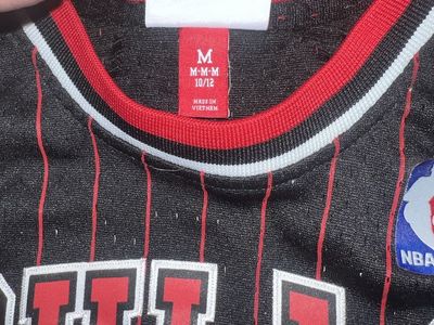 Mitchell & Ness Chicago Bulls Scottie Pippen #33 Youth M (10/12) NBA Jersey Black Red Pinstripe
