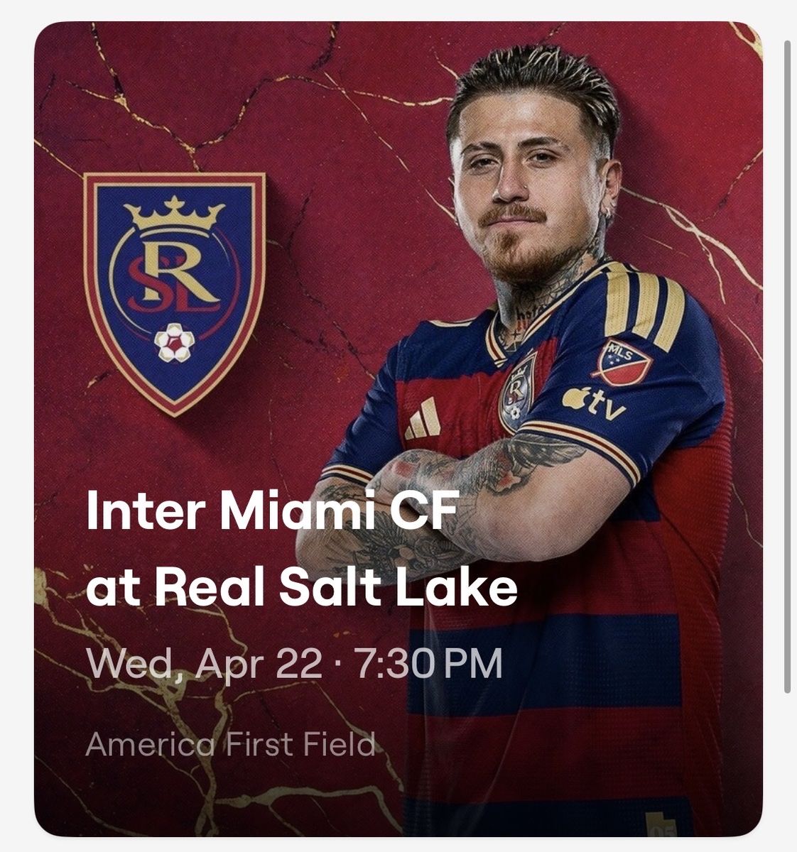 2 Tix Inter Miami CF at Real Salt Lake On April 22