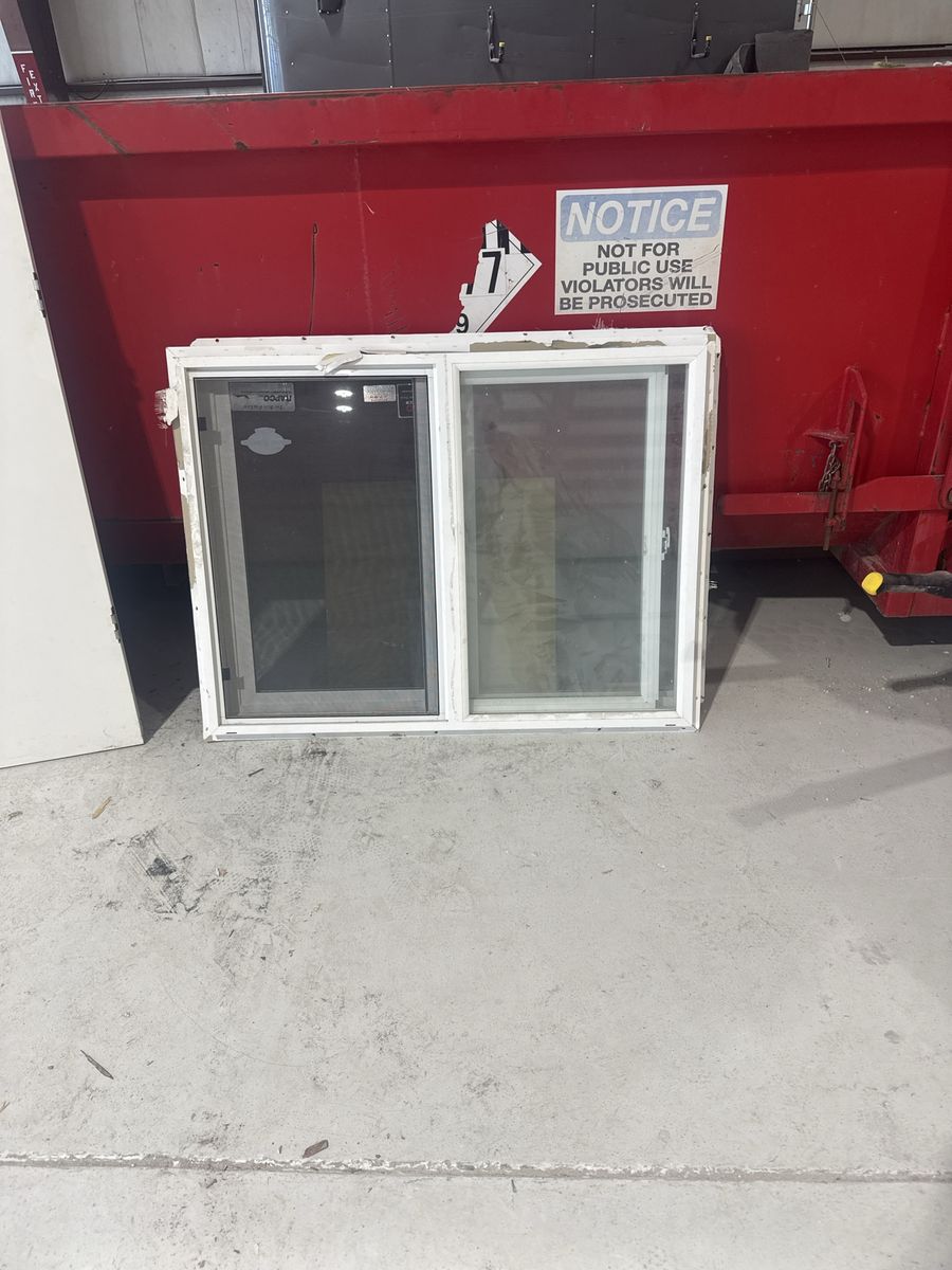 Used White Vinyl Double Pane Sliding Window, and doors and filing cabinets 