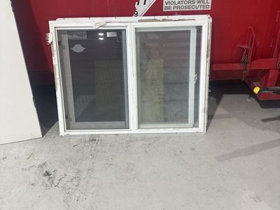 Used White Vinyl Double Pane Sliding Window, and doors and filing cabinets