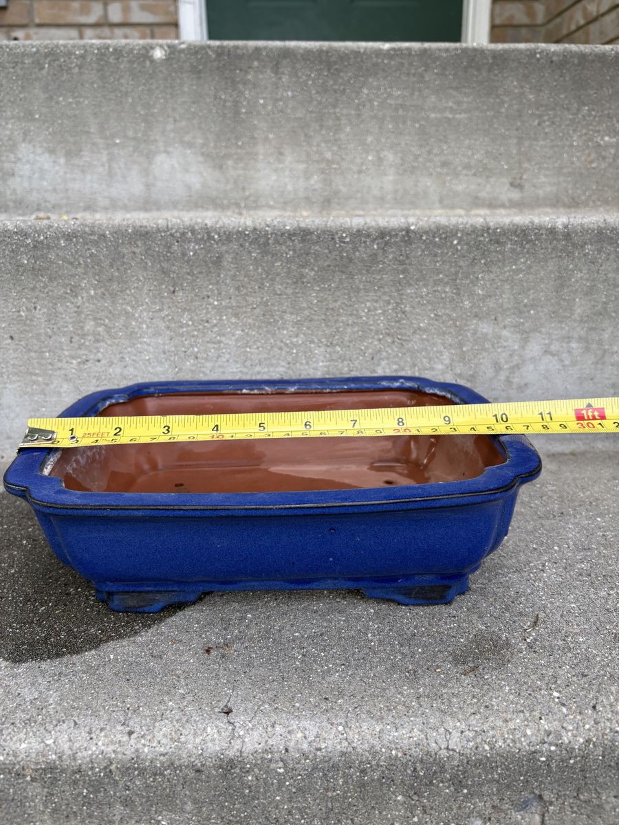 Blue Glazed Bonsai Pot – Rectangle (10–11”)