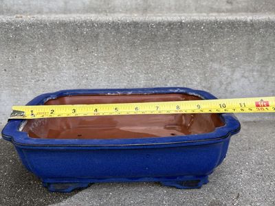 Blue Glazed Bonsai Pot – Rectangle (10–11”)
