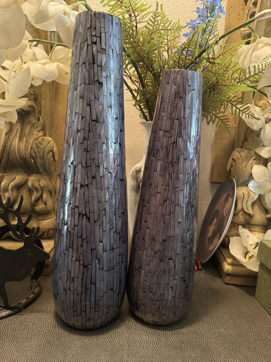 Restoration Hardware RH Pane 2-Piece Ceramic Stones Vase Set Pristine Rare!!was $1040!!