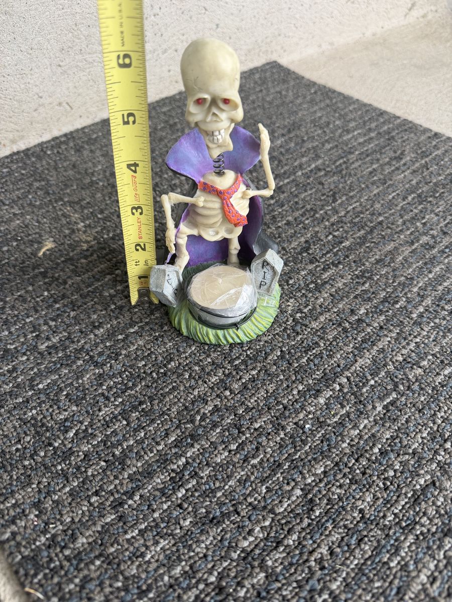 Spooky Skeleton Bobblehead Candle Holder Halloween Decor 6 Inch