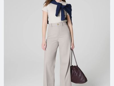 Spanx Women's High-Waisted Wide-Leg Tailored Pants in Beige - Size M Petite