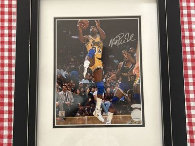 Signed Framed & Double Shadow Box Matted Magic Johnson Autographed NBA Los Angeles Lakers Photo w/Coa Hologram Sticker Auto