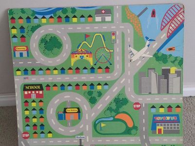 Vintage Double-Sided Wooden Play Board: Numbers & Shapes / City Map for Kids