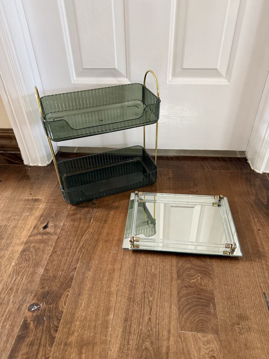 Bathroom caddy’s $15 each green/gold 13” T mirror caddy 11”