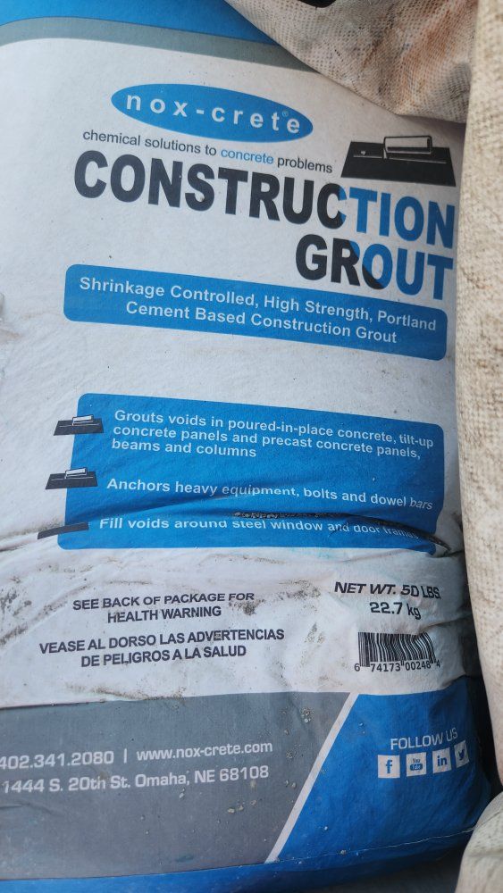 Nox-Crete Construction Grout, 50 lbs, Shrinkage Controlled, High Strength, Portland Cement-Based