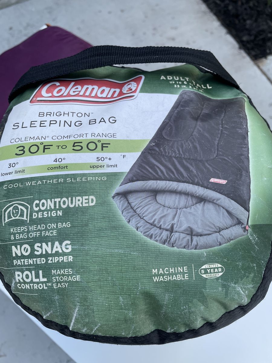 Coleman Brighton Adult Sleeping Bag - 30-50°F Comfort, No-Snag Zipper, Machine Washable