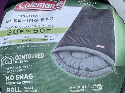 Coleman Brighton Adult Sleeping Bag - 30-50°F Comfort, No-Snag Zipper, Machine Washable