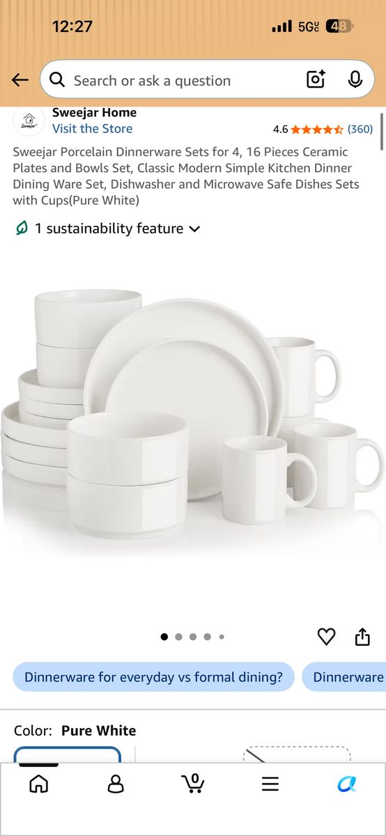 Porcelain Dinnerware for 4