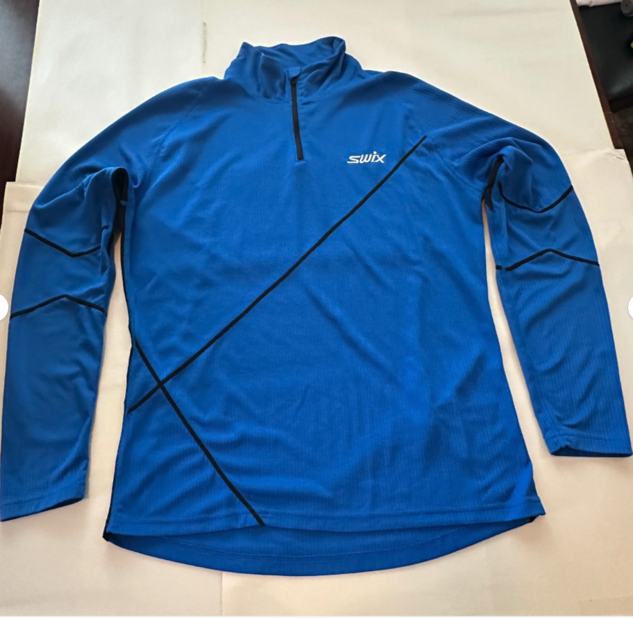 Swix Mens Blue 1/4 Zip Performance Pullover Jacket Size L Athletic Running