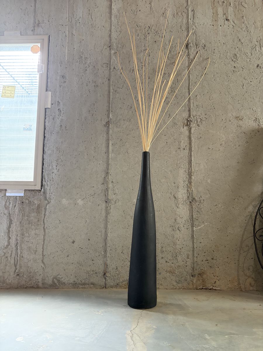 Tall Black Floor Vase with Dried Decorative Sticks 35”h