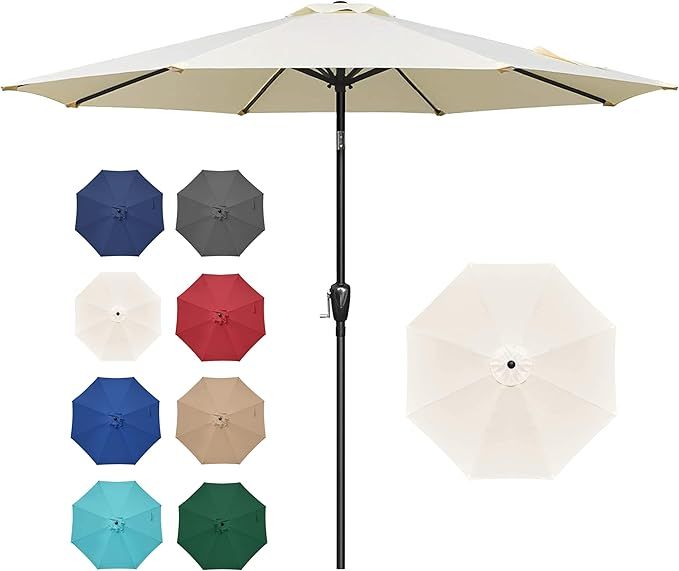 9 foot tilting outdoor umbrellas - cream and beige