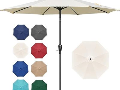 9 foot tilting outdoor umbrellas - cream and beige