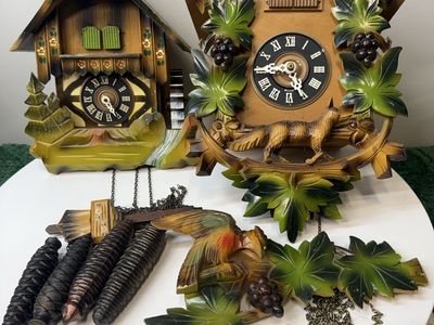 Pair of Vintage Cuckoo Clocks - AS-IS - UNTESTED - INCOMPLETE - FOR PARTS OR REPAIR - Cookoo - Coocoo -