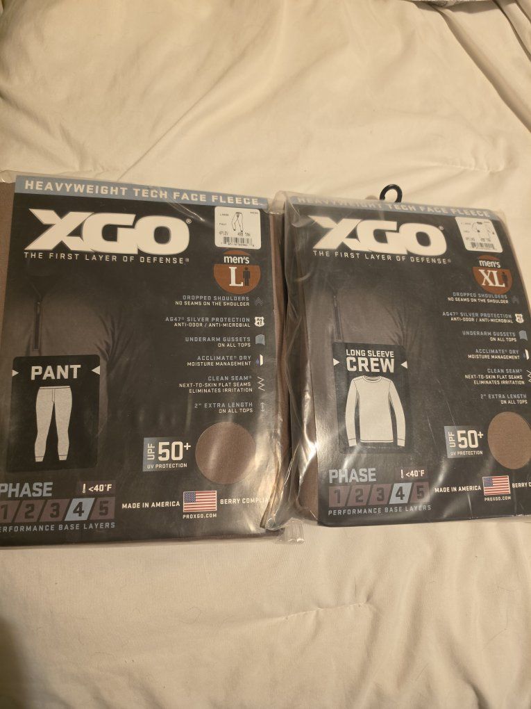 XGO Heavyweight Tech Face Fleece Base Layer Set Men's Tan - Pants (L) & Crew (XL)