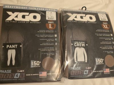 XGO Heavyweight Tech Face Fleece Base Layer Set Men's Tan - Pants (L) & Crew (XL)