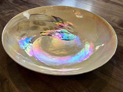 16-inch Murano Pearl swirl opalescent bowl