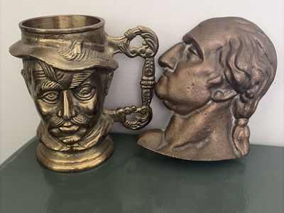 Vintage Brass Theodore Roosevelt mug and George Washington wall plaque