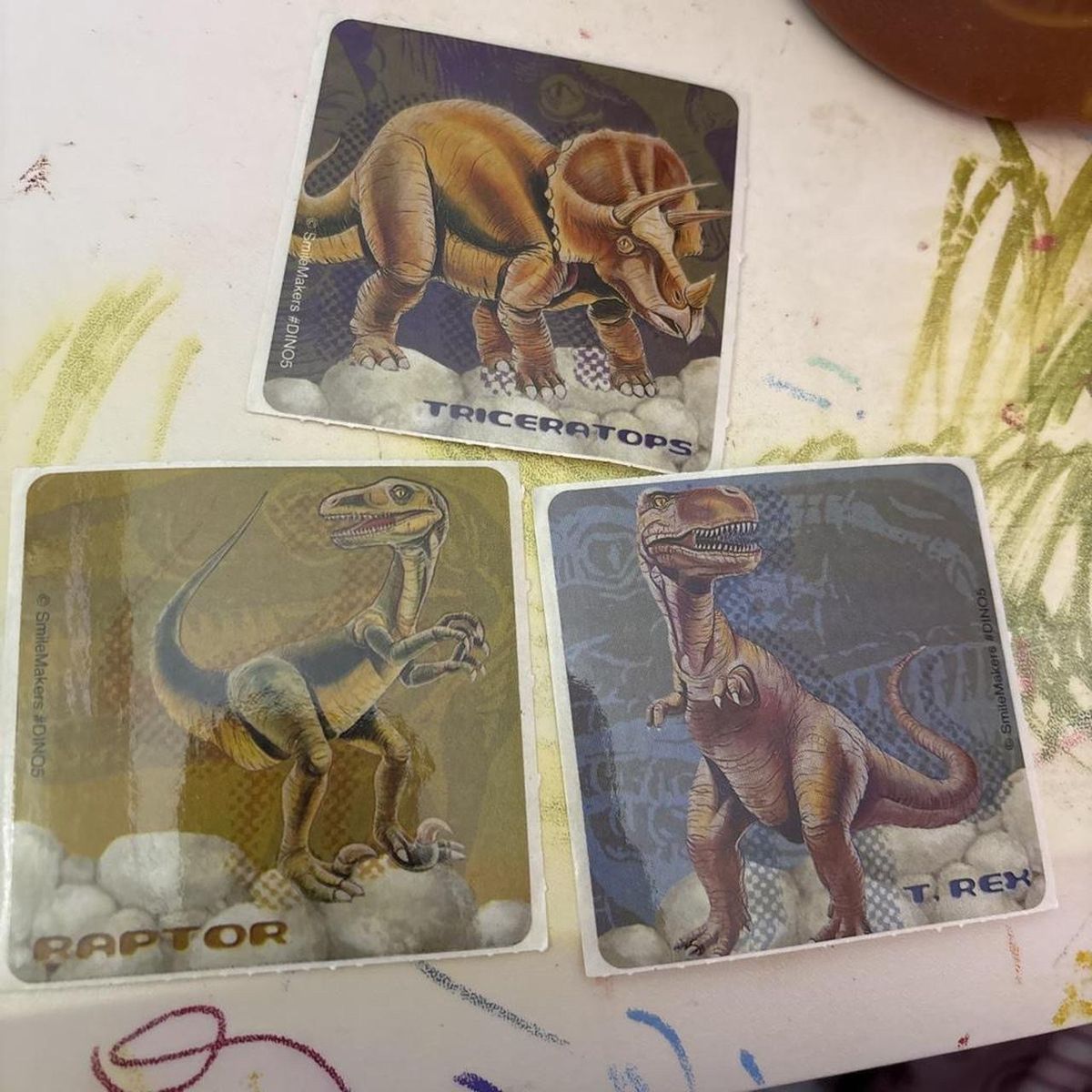 SmileMakers Dinosaur Stickers - Triceratops, Raptor, T-Rex (3-Pack)
