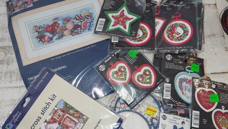 Large assortment of Counted Cross kits