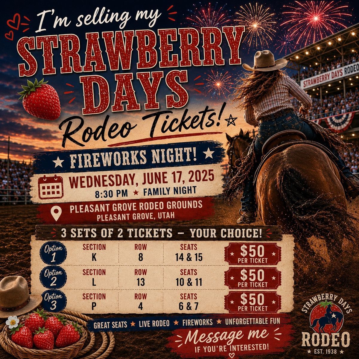 Strawberry Days Rodeo Tickets - June 17, 2025 - Fireworks Night